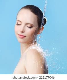 Beautiful Naked Woman Wet Body Splashes Stock Photo