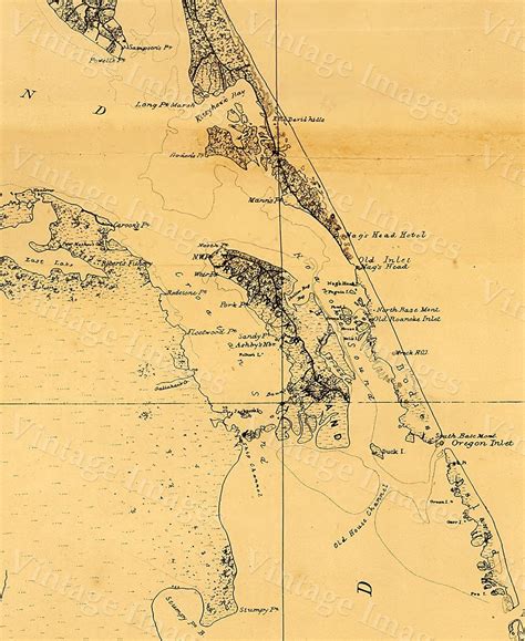 Outer Banks Map 1862 Coastal Map Restoration Hardware Style Vintage Map