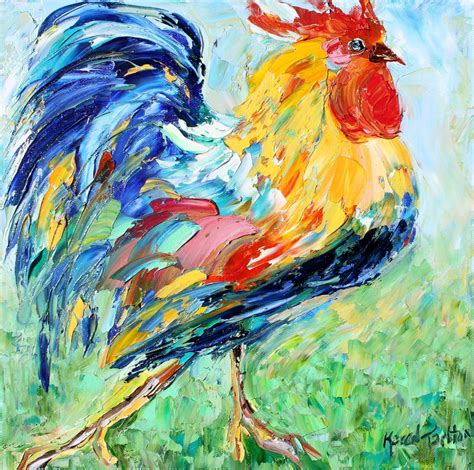Rooster Painting Original Oil 12x12 Abstract Palette Knife