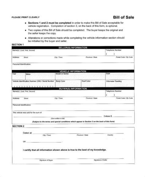 Free 10 Sample Car Bill Of Sale Forms In Pdf Ms Word