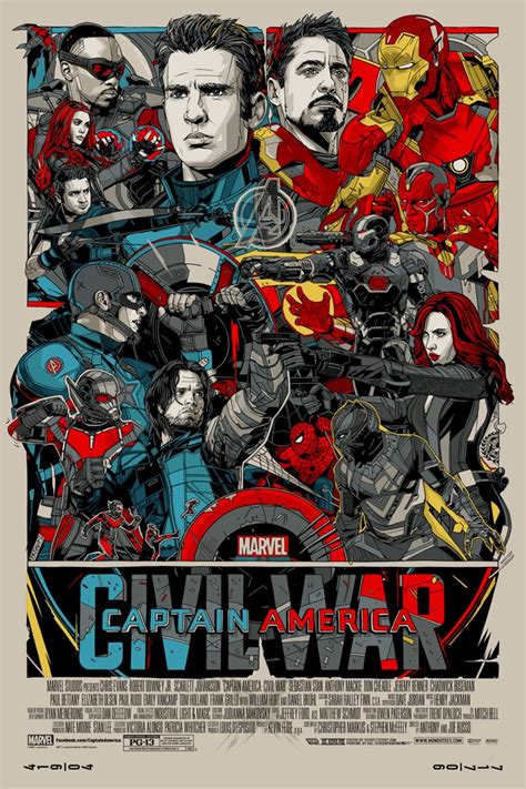 Крис эванс, роберт дауни мл., скарлетт йоханссон и др. Captain America Civil War Mondo Poster Revealed