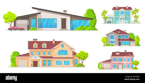 Houses Mansions And Residential Real Estate Building Icons Vector