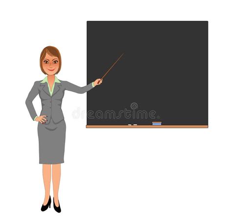 Female Teacher Pointing At Blank Blackboard With Stick Stock Illustration Illustration Of
