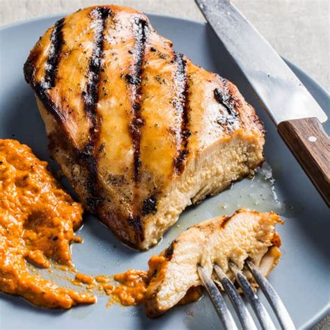 Grilled Boneless Skinless Chicken Breasts With Red Pepperalmond Sauce