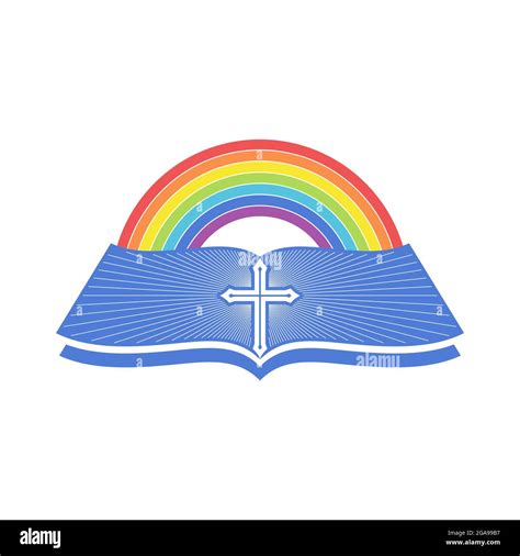 Biblical Illustration An Open Bible And A Rainbow Of The Covenant