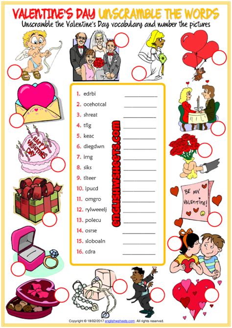 Valentines Day Esl Unscramble The Words Worksheet