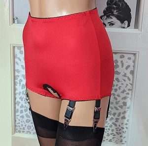 Open Crotch Panty Girdle In Black Or Red With Suspenders