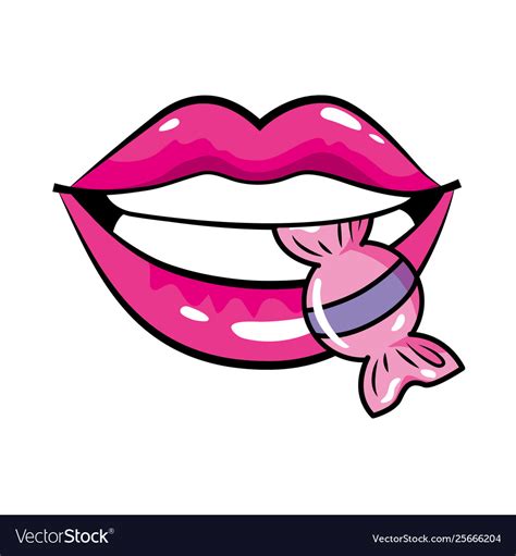 Sexy Lips Biting A Candy Royalty Free Vector Image