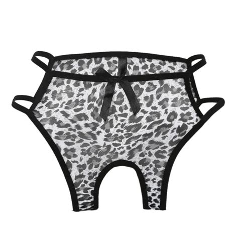 buy women sexy leopard hollow out panties crotchless g string briefs thongs