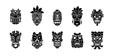 Totem Tiki Mask Vector Art Png Hawaiian Head Mask Tiki Totem Face Tattoo Traditional Png
