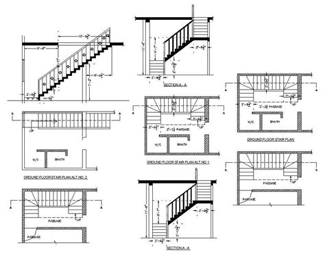 Typical Stair Construction 2d View Cad Structural Block Layout File In