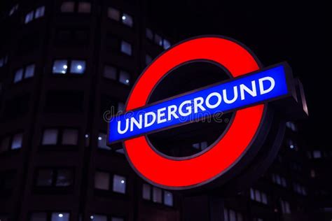 London Underground Sign Light At Night Editorial Stock Photo Image Of