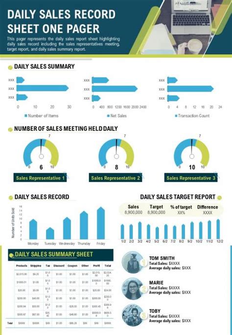 One Pager Daily Sales Record Sheet Presentation Report Infographic Ppt