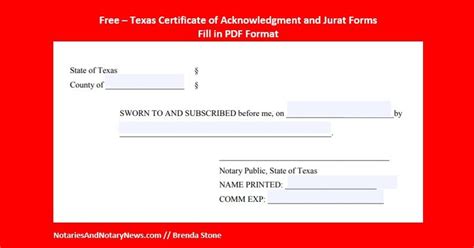 The texas notary acknowledgment form is a letter of verification made by a notary public which proves that they've confirmed a client's signature as being authentic. Notary Template Texas | PDF Template