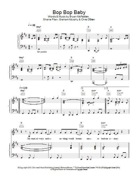 Bop Bop Baby Sheet Music Westlife Piano Vocal And Guitar Chords