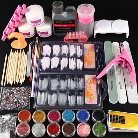 Pro Kit Nail Manicure Set With Nail Glitter Powder Nail Tips Acrylic