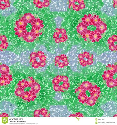 Seamless Pattern Flowers And Leaves Watercolor Background Image