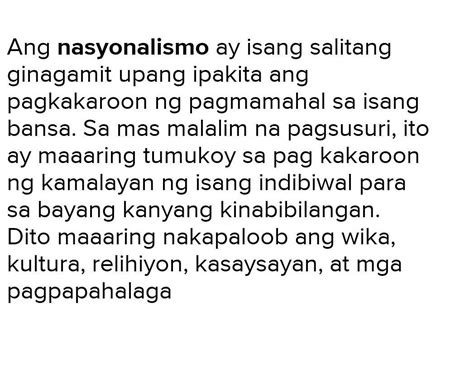 Ibigay Ang Kahulugan Nang Nasyonalismo Brainlyph