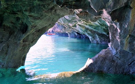 Nature Landscape Chile Lake Cave Rock Erosion Water Turquoise Wallpapers Hd Desktop