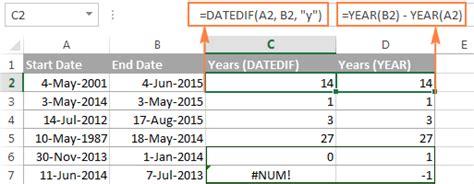 Excel Datedif Calculating Date Difference In Days Weeks Months Or
