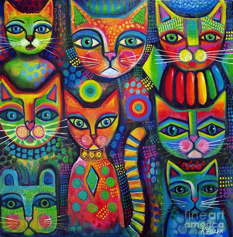 Colourful Cats Painting By Karin Zeller Pixels