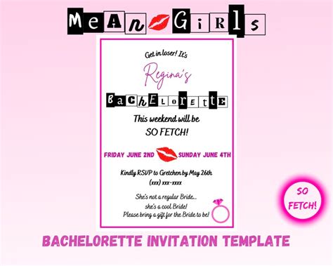 Mean Girls Themed Bachelorette Party Invitation Template Editable Template Canva Hen Party Diy