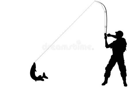 Silueta De Un Pescador Con Un Pescado Del Lucio Stock De Ilustración
