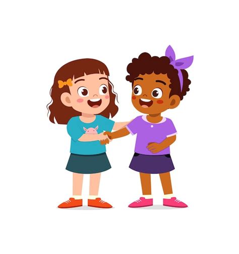Premium Vector Cute Little Kid Girl Do Hand Shake With Her Friend