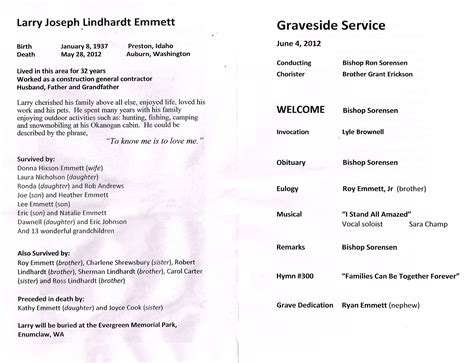 Graveside service is the show of music and fun about dead celebrities and can be found only at koop. Program from Graveside Service for Larry Joseph Lindhardt ...