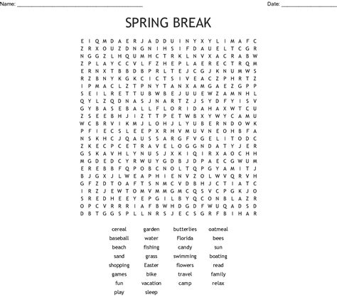 Spring Break Word Search Printable Word Search Printable