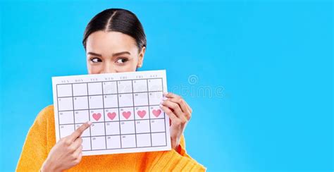 Calendar Period And Woman On Blue Background With Heart For Schedule