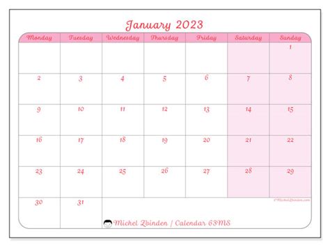 January 2023 Printable Calendar 62ms Michel Zbinden Hk Riset