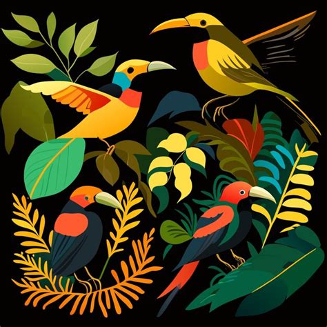 Conjunto De Aves De La Selva Tropical Vector Premium