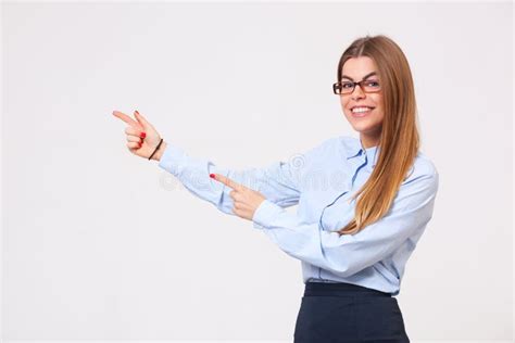 Beautiful Young Business Woman Presenting Copyspace Stock Photo Image