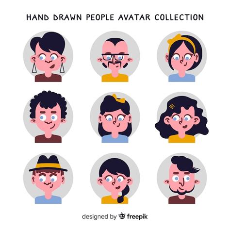 Hand Drawn People Avatar Collection Free Vector