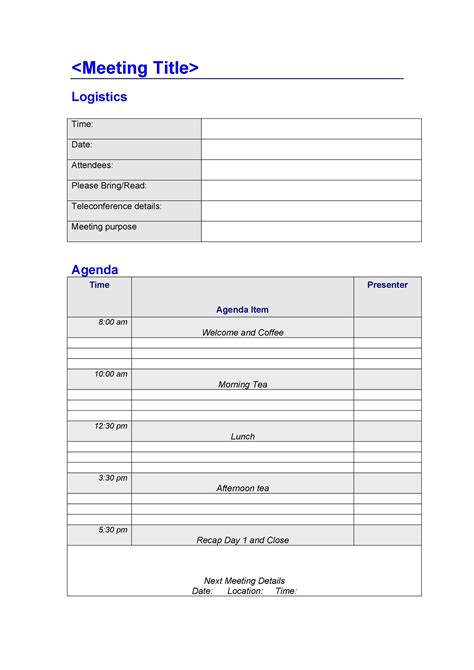 One On One Staff Meeting Agenda Template