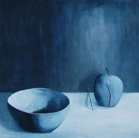 Surreal Apple Still Life Blue Monochromatic Simple Minimal Surreal