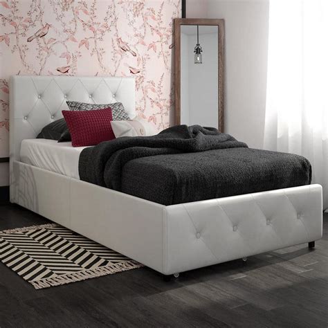 Dhp Dean White Faux Leather Upholstered Twin Bed With Storage De85395
