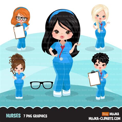 Nurse Clipart With Scrubs Patient Chart Graphics Print And Etsy