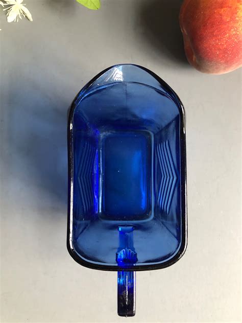 Colbalt Blue Glass Creamer Hazel Atlas Art Deco Chevron Etsy