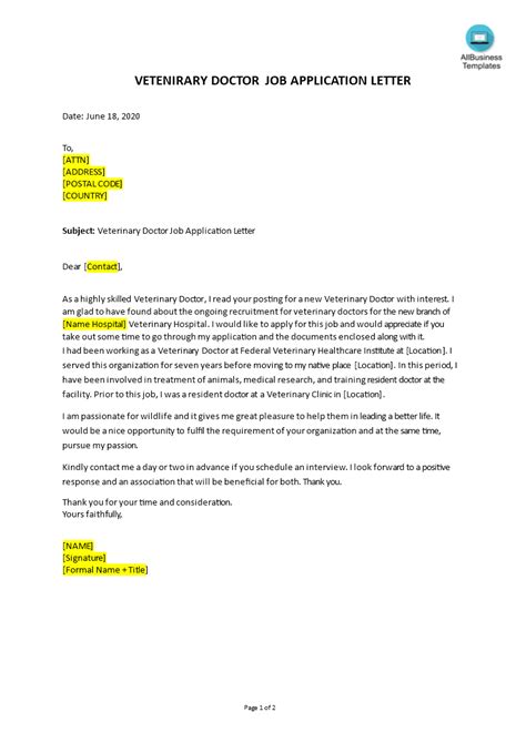 Here's how to use your cover letter to grab attention i provide career advice and support specifically for doctors. Job Application Letter For Veterinary Doctor | Templates ...