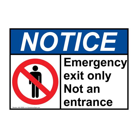 Ansi Emergency Exit Only Not An Entrance Sign With Symbol Ane 29280