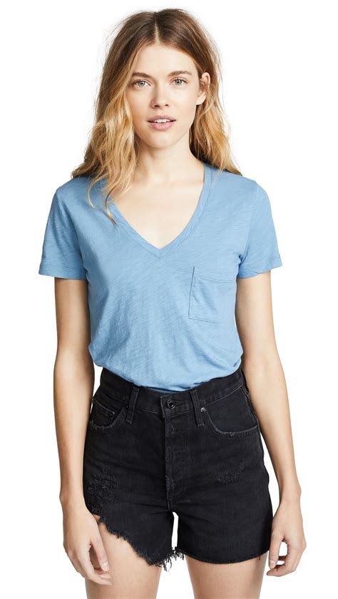 Madewell Whisper Cotton Tee With V Neck And Pocket In Tranquil Ocean Modesens Madewell Style
