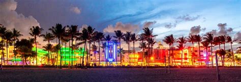 Miami Beach Florida Hotels And Restaurants At Sunset Stock Image Image Of Cityscape Colorful