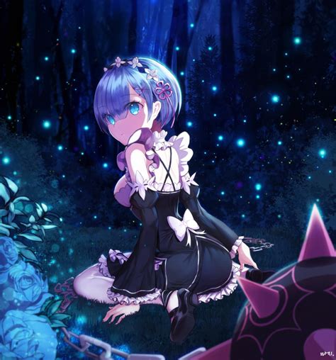 Blue Haired Anime Character Wearing Maid Uniform Illustration Rezero