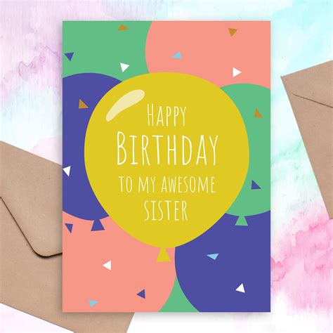 Colored Balloons Birthday Card For Sister Template Editable Online