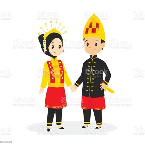 Indonesia Aceh Traditional Wedding Dress Vector Illustration Stock