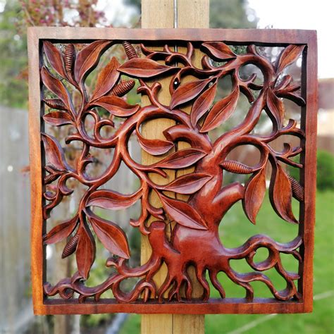 Hand Carved Wooden Decorative Wall Art Panel Tree Of Hope Wealth