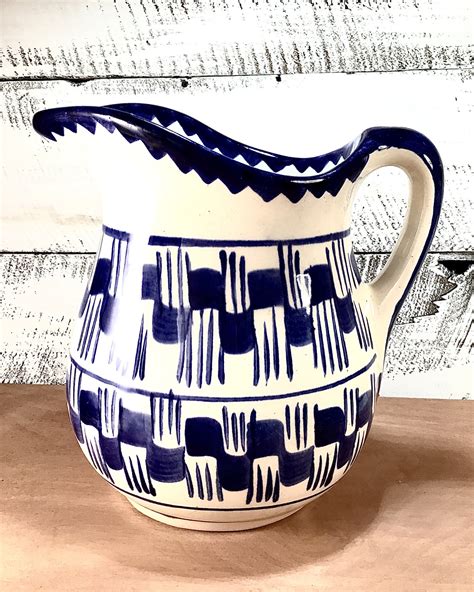 Mexican Talavera Blue And White Ceramic Anfora Style Pitcher — Recreate