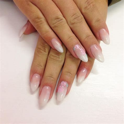 Pink And White Fade Baby Boomer Almond Acrylic Nails With Pretty